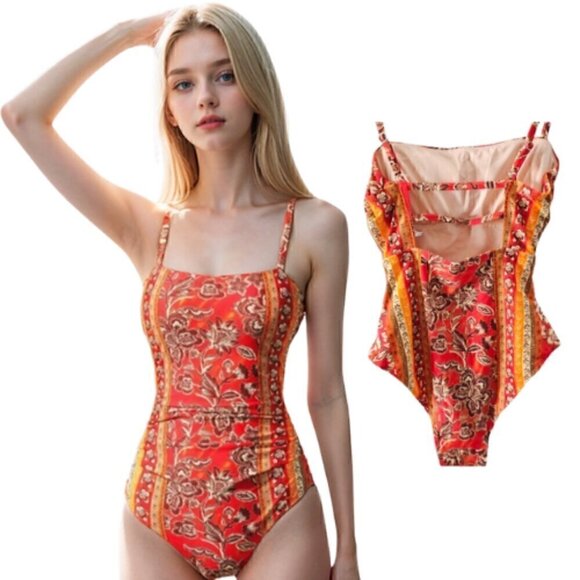 58.🆕Med Cupshe Floral Print Shirred Cutout One Piece Swimsuit Size Medium NWT - Picture 1 of 2